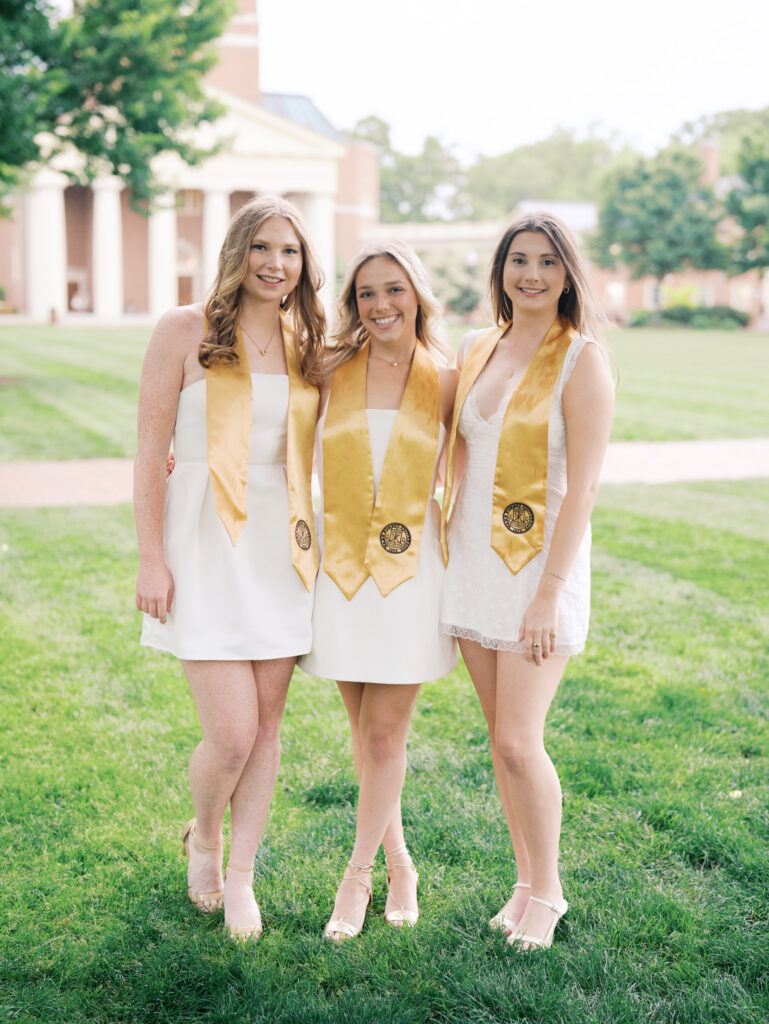 Wake Forest grad portrait with campus architecture in background