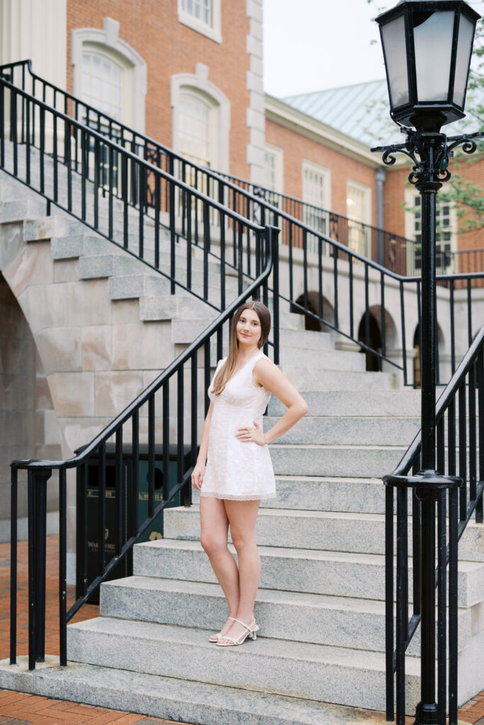 Natural graduation photos at Wake Forest University with movement and laughter